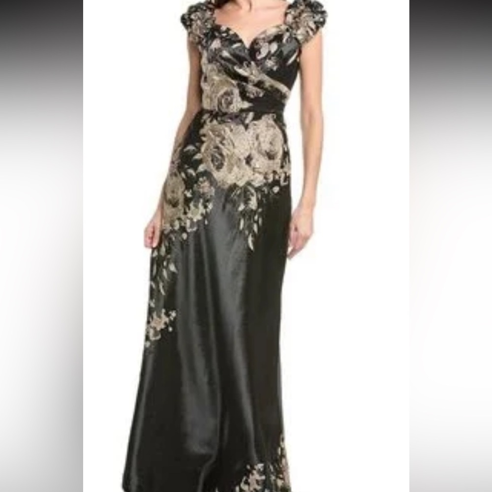 Rickie Freeman for Teri Jon Black and Gold Maxi Dress